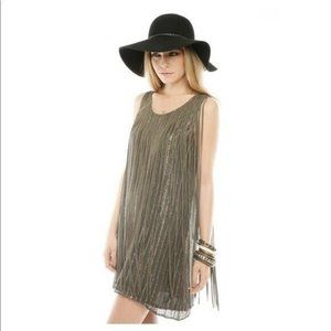 Parker Steel Gray 100% Silk Sequins Fringe Dress.  SZ S